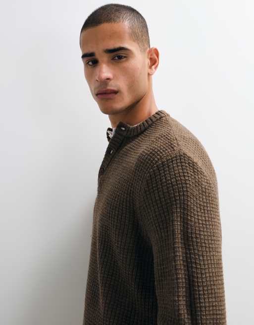 ASOS DESIGN oversized trui met structuur en henleyhals in bruin, 5 van 5