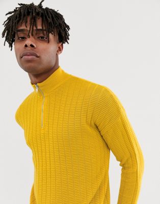 ASOS DESIGN - oversized trui met textuur en korte rits in geel