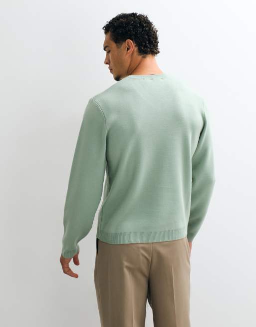 ASOS DESIGN oversized trui met V-hals en breisel in saliegroen, 2 van 5