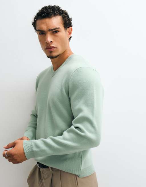ASOS DESIGN oversized trui met V-hals en breisel in saliegroen, 3 van 5