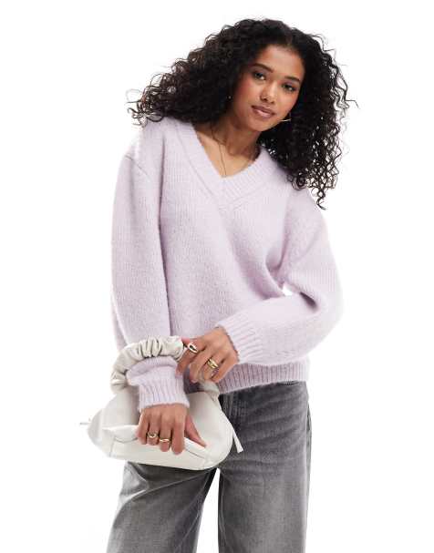 ASOS DESIGN - Oversized trui met V-hals in lila - view 1