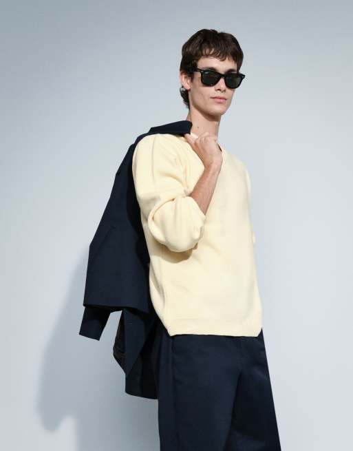 ASOS DESIGN oversized trui met V-hals van breisel in geel, 2 van 5