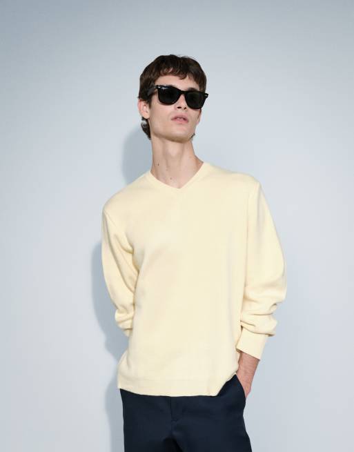ASOS DESIGN oversized trui met V-hals van breisel in geel, 3 van 5