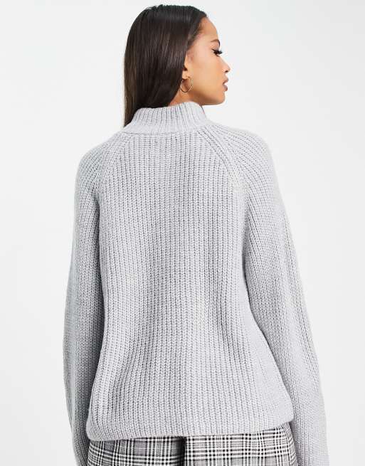 ASOS DESIGN - Oversized trui van pluizig garen met kraag met rits in grijs, 2 van 4