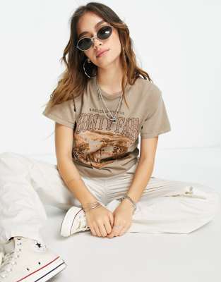 Asos Design Oversized T-shirt With County Fair Graphic With Studs In Sand-neutral