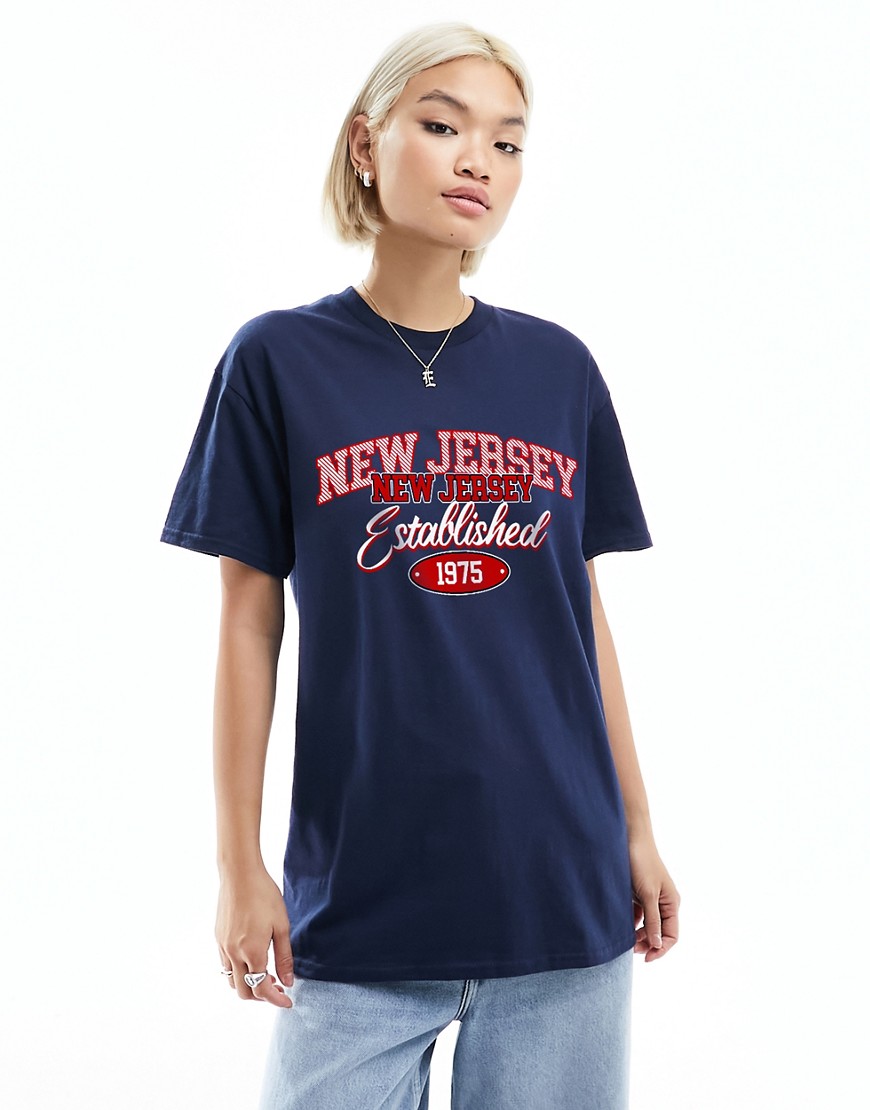 ASOS DESIGN oversized tshirt with new jersey graphic in navy