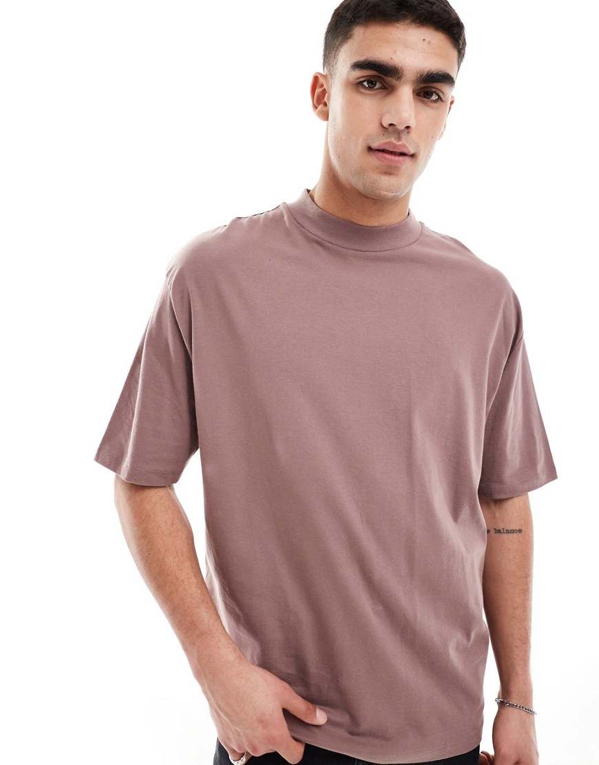 ASOS DESIGN oversized turtle neck t-shirt in brown