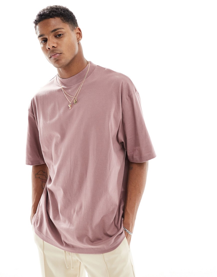 ASOS DESIGN oversized turtle neck t-shirt in dusty pink