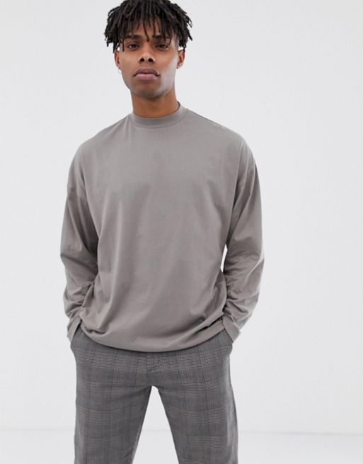 ASOS DESIGN oversized turtle neck t-shirt with long sleeves in beige | ASOS