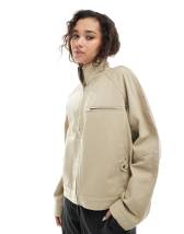 Topshop ribbed wide collar short bomber jacket in navy