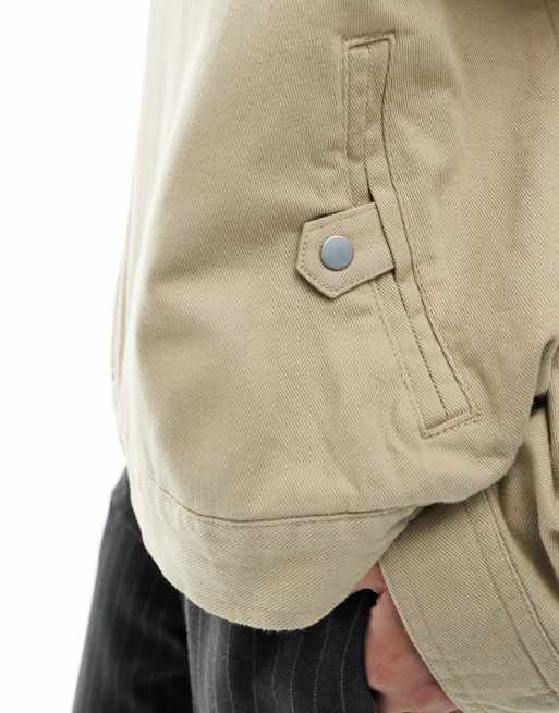 ASOS DESIGN oversized twill funnel neck jacket in sand