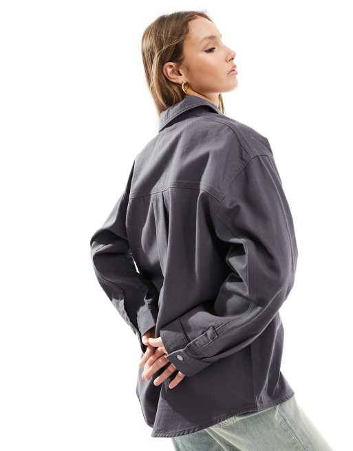 ASOS DESIGN oversized twill jacket in charcoal