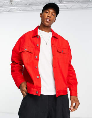 ASOS DESIGN oversized twill jacket in red - ASOS Price Checker