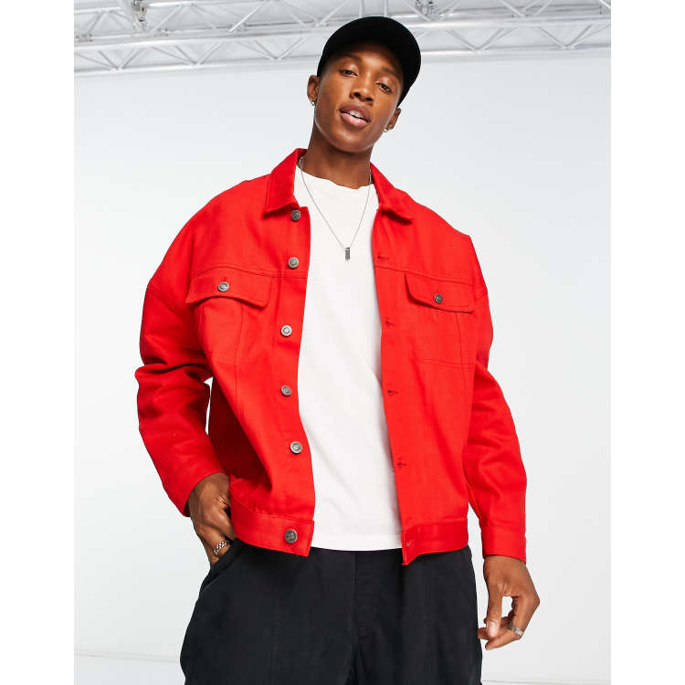 Asos red denim store jacket