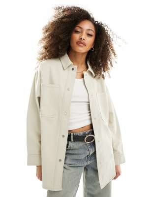 Asos Design Oversized Twill Jacket In Stone-neutral