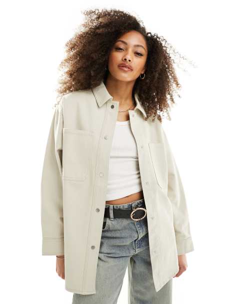 ASOS DESIGN oversized twill jacket in stone - view 1