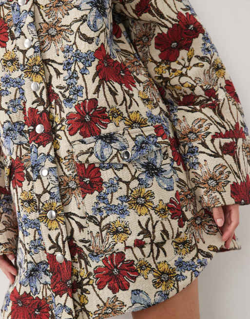 ASOS DESIGN oversized twill kjole med høj krave og lommer i rose tapestry, 3 af 4