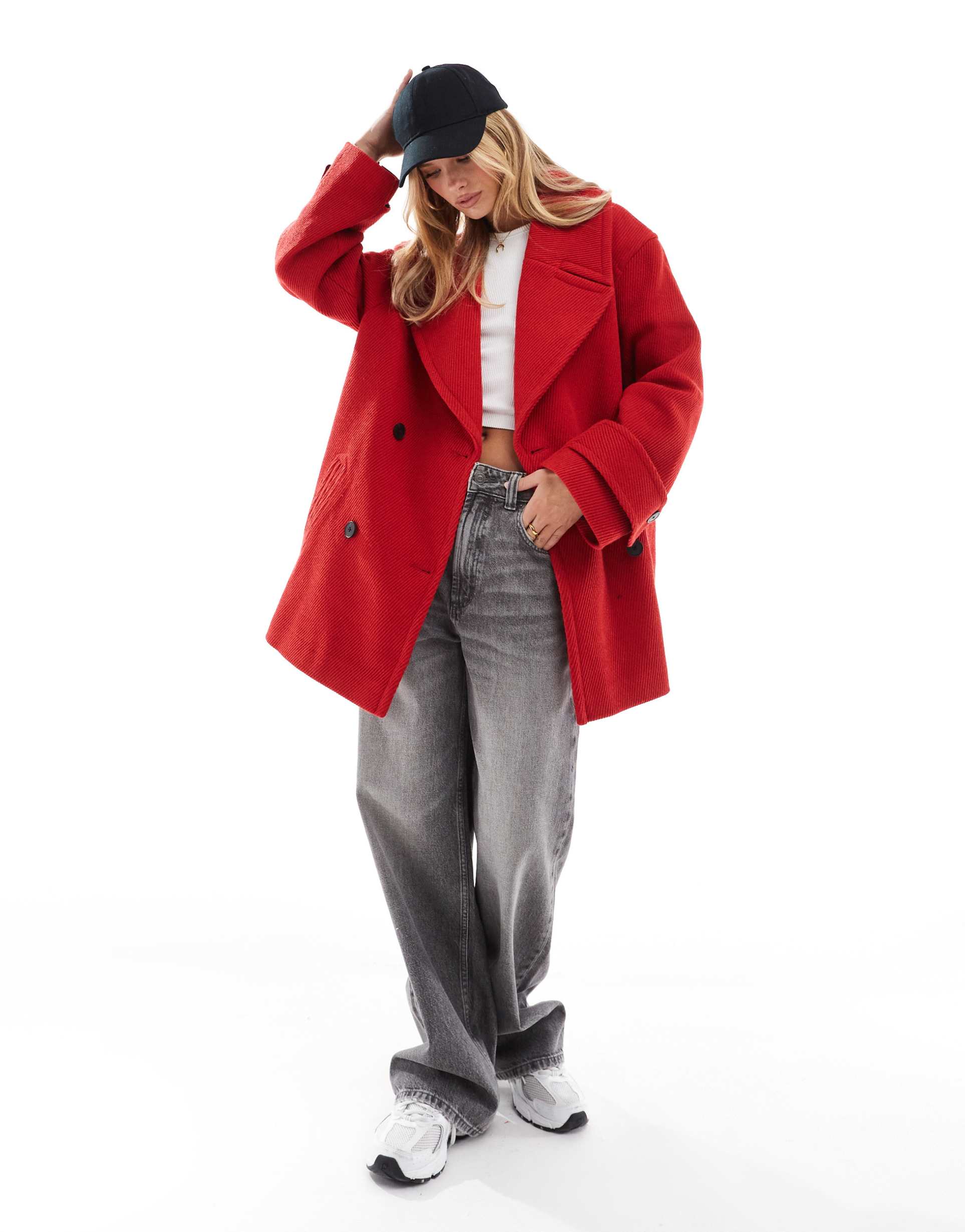 asos design oversized twill pea coat in red
