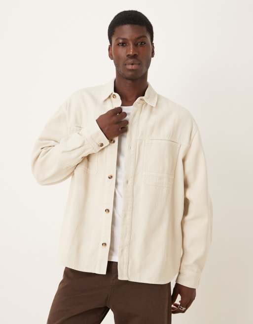 ASOS DESIGN oversized twill shirt in stone