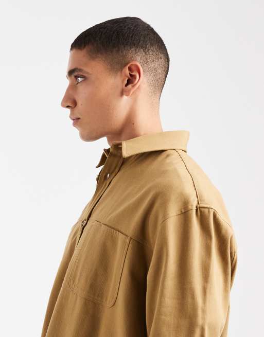 ASOS DESIGN oversized twill shirt with pockets in tan , 4 of 5