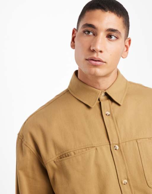 ASOS DESIGN oversized twill shirt with pockets in tan , 5 of 5