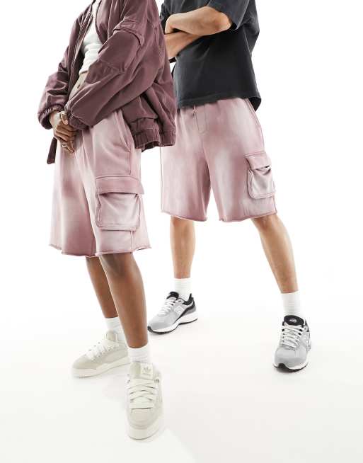ASOS DESIGN - Oversized uniseks cargoshort met onafgewerkte zoom in roze met wassing, 5 van 5