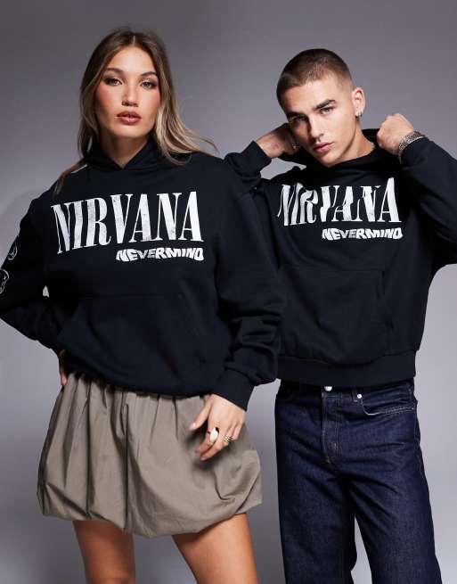 ASOS DESIGN - Oversized uniseks hoodie met gelicentieerde Nirvana Nevermind-prints in zwart, 3 van 4