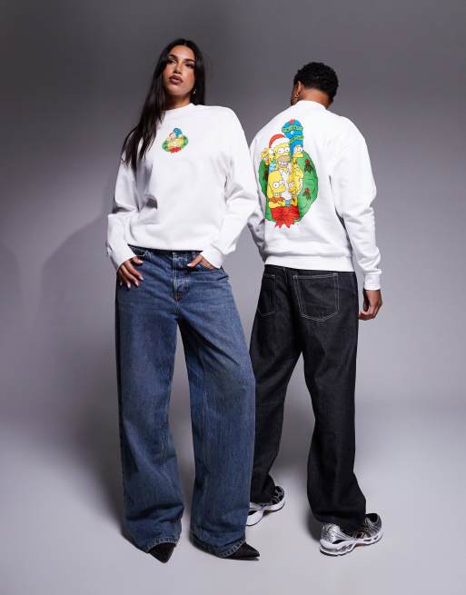 ASOS DESIGN - Oversized uniseks kerstsweatshirt met The Simpsons-prints in wit, 2 van 4