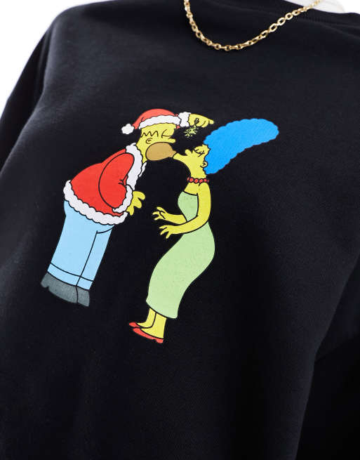 ASOS DESIGN - Oversized uniseks sweatshirt met Simpsons kerstprint in zwart, 3 van 4