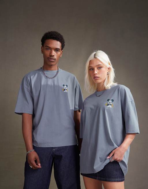 ASOS DESIGN - Oversized uniseks T-shirt met Disney Mickey Mouse-prints in blauw met wassing, 3 van 4