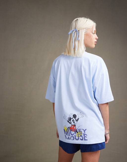 ASOS DESIGN - Oversized uniseks T-shirt met Disney Mickey Mouse-prints in blauw met wassing, 3 van 4