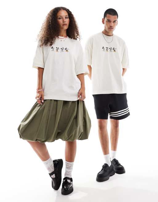 ASOS DESIGN - Oversized uniseks T-shirt met Disney Mickey Mouse-prints in gebroken wit, 3 van 4