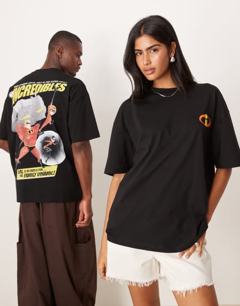 ASOS DESIGN - Oversized uniseks T-shirt met Disney Pixar Toy The Incredibles-prints in zwart - view 1