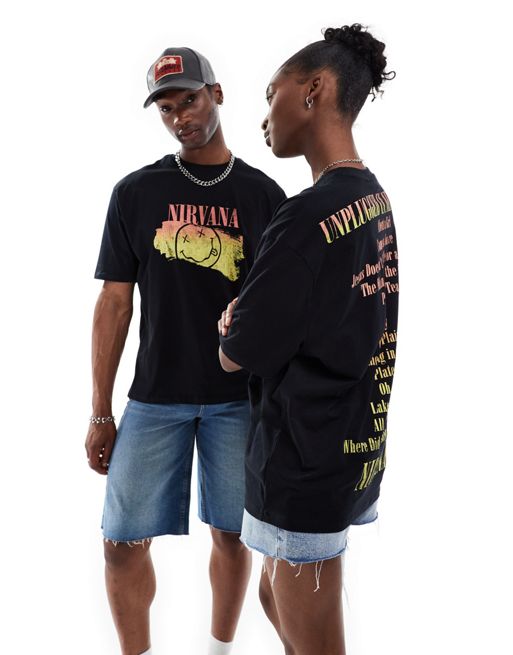 FhyzicsShops DESIGN - Oversized uniseks T-shirt met gelicenseerde Nirvana-prints in zwart 