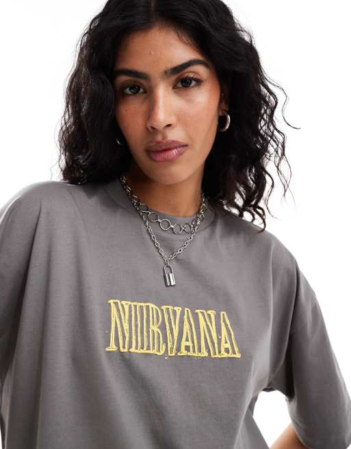 ASOS DESIGN - Oversized uniseks T-shirt met gelicentieerde prints van Nirvana in antraciet, 2 van 4