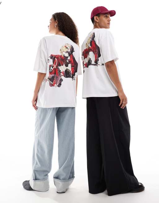 ASOS DESIGN - Oversized uniseks T-shirt met grafische Harley Quinn prints in wit, 4 van 4