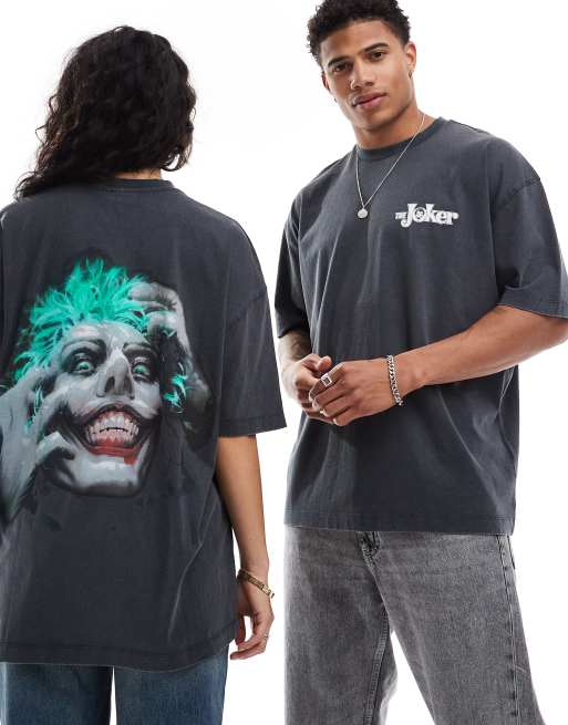 ASOS DESIGN - Oversized uniseks T-shirt met grafische prints van The Joker in zwart met wassing
