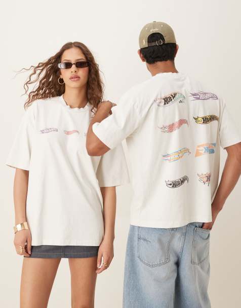 ASOS DESIGN - Oversized uniseks T-shirt met Hot Wheels-prints in wit - view 1
