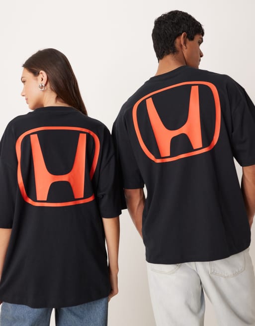 ASOS DESIGN - Oversized uniseks T-shirt met interlock en Honda-print in zwart, 3 van 4