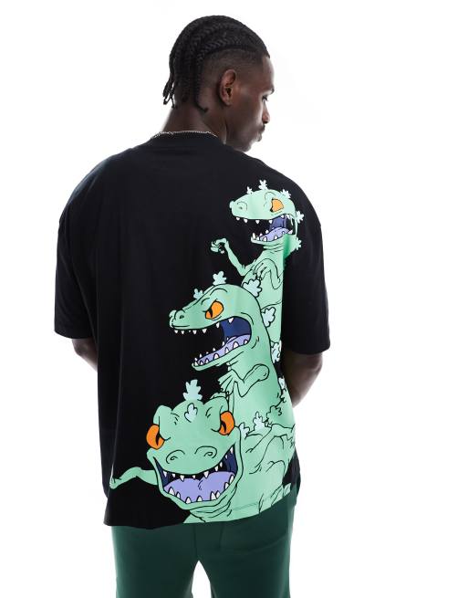 ASOS DESIGN - Oversized uniseks T-shirt met Rugrats Reptar-prints in zwart, 3 van 4