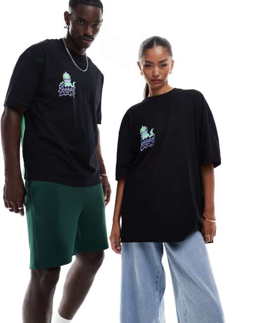 ASOS DESIGN - Oversized uniseks T-shirt met Rugrats Reptar-prints in zwart, 4 van 4