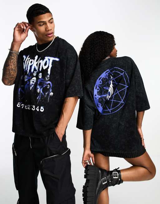 ASOS DESIGN - Oversized uniseks T-shirt met Slipknot-prints in zwart met wassing