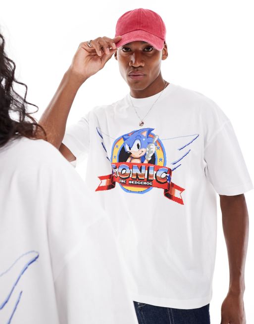 ASOS DESIGN - Oversized uniseks T-shirt met Sonic the Hedgehog-print in wit, 3 van 4