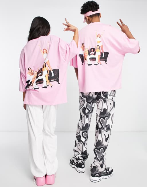 ASOS DESIGN - Oversized uniseks T-shirt met Spice Girls-print in roze, 2 van 4