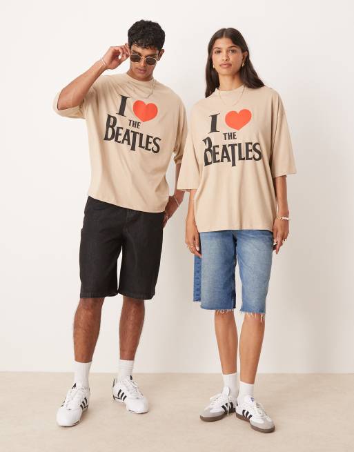 ASOS DESIGN - Oversized uniseks T-shirt met The Beatles-print in beige, 2 van 4