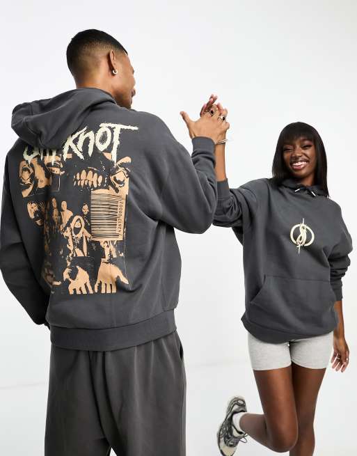 ASOS DESIGN - Oversized unisex hoodie met met gelicentieerde grafische Slipknot-prints in antraciet