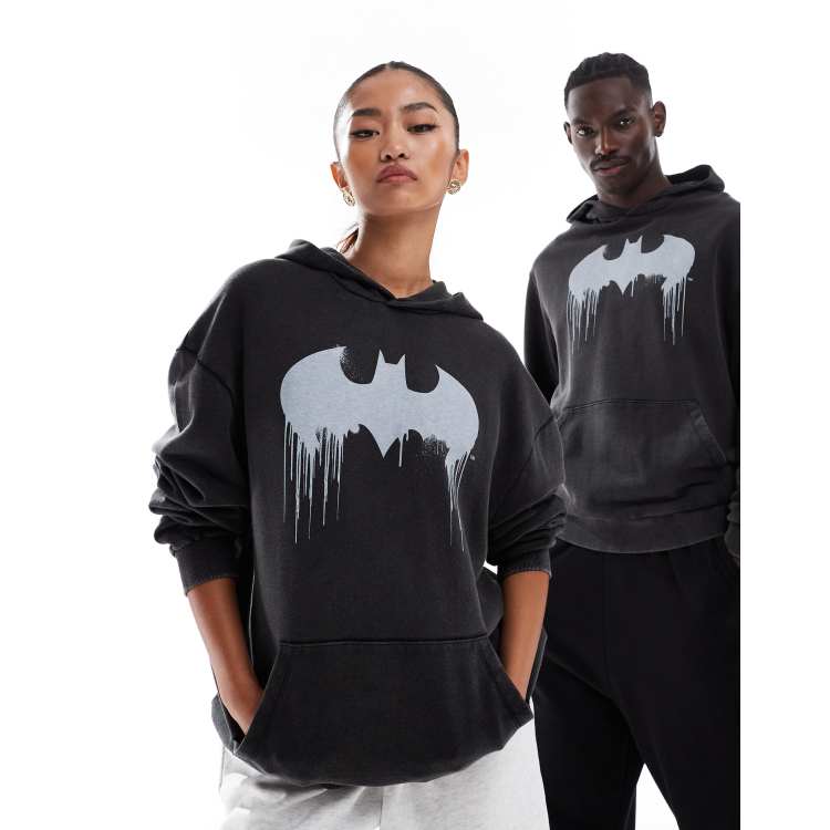 ASOS Design Oversized Unisex Hoodie with Batman Print in Washed Black