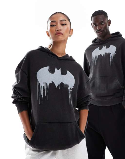ASOS DESIGN - Oversized unisex-hættetrøje med 'Batman'-print i vasket sort