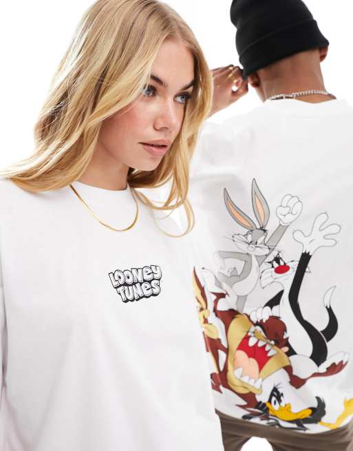 ASOS DESIGN - Oversized unisex-T-shirt med 'Looney Tunes'-print i hvid, 4 af 4