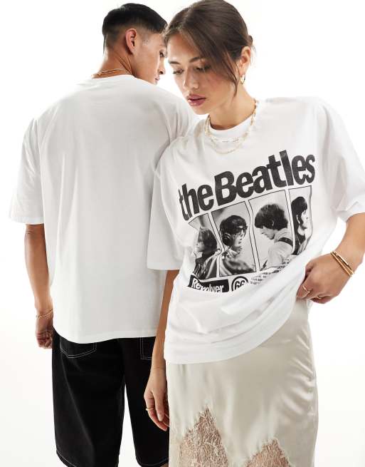ASOS DESIGN - Oversized unisex T-shirt met gelicenseerde The Beatles-print in wit, 4 van 4